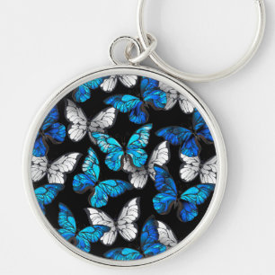 Donker naadloos patroon met blauwe vlinders Morpho Sleutelhanger