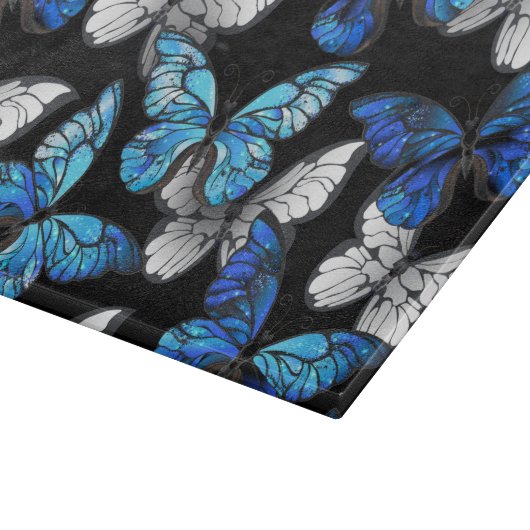 Donker naadloos patroon met blauwe vlinders Morpho Snijplank (Hoek)