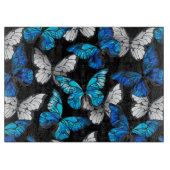 Donker naadloos patroon met blauwe vlinders Morpho Snijplank (Voorkant)