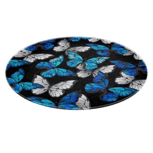 Donker naadloos patroon met blauwe vlinders Morpho Snijplank (Hoek)