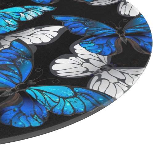 Donker naadloos patroon met blauwe vlinders Morpho Snijplank (Hoek)