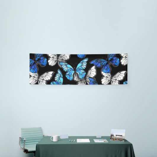 Donker naadloos patroon met blauwe vlinders Morpho Spandoek (Beurs)