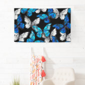 Donker naadloos patroon met blauwe vlinders Morpho Spandoek (Insitu)