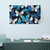 Donker naadloos patroon met blauwe vlinders Morpho Spandoek (Beurs)