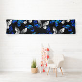 Donker naadloos patroon met blauwe vlinders Morpho Spandoek (Insitu)