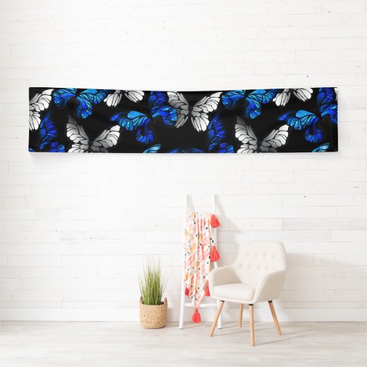 Donker naadloos patroon met blauwe vlinders Morpho Spandoek (Insitu)