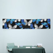Donker naadloos patroon met blauwe vlinders Morpho Spandoek (Beurs)
