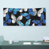 Donker naadloos patroon met blauwe vlinders Morpho Spandoek (Beurs)