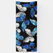 Donker naadloos patroon met blauwe vlinders Morpho Spandoek (Verticaal)