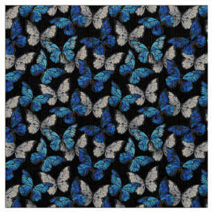 Donker naadloos patroon met blauwe vlinders Morpho Stof