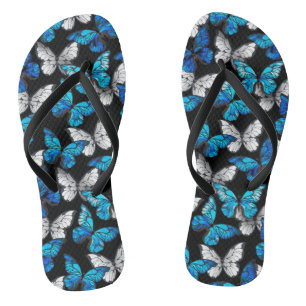 Donker naadloos patroon met blauwe vlinders Morpho Teenslippers