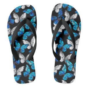 Donker naadloos patroon met blauwe vlinders Morpho Teenslippers