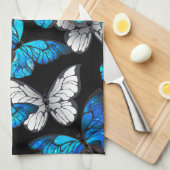 Donker naadloos patroon met blauwe vlinders Morpho Theedoek (Quarter Fold)