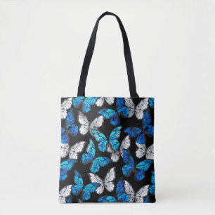 Donker naadloos patroon met blauwe vlinders Morpho Tote Bag