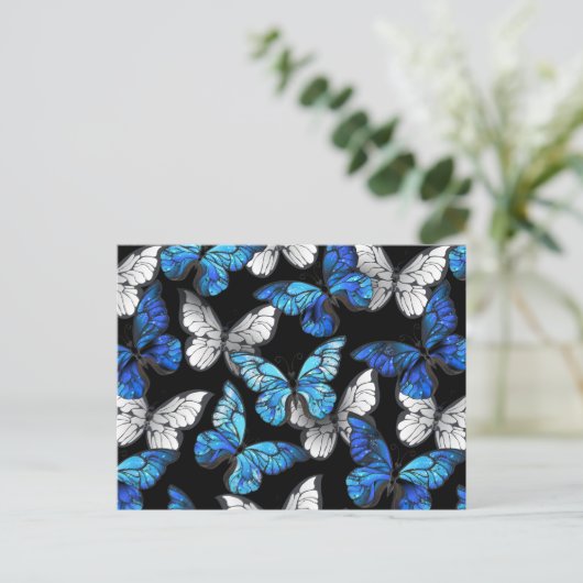 Donker naadloos patroon met blauwe vlinders Morpho Uitnodiging Briefkaart (Staand voorkant)