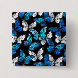 Donker naadloos patroon met blauwe vlinders Morpho Vierkante Button 5,1 Cm