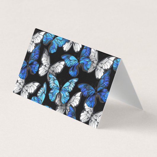 Donker naadloos patroon met blauwe vlinders Morpho Visitekaartje (Achterkant)