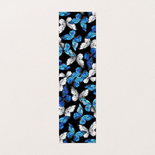 Donker naadloos patroon met blauwe vlinders Morpho Visitekaartje (Buitenkant ongevouwen)