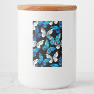 Donker naadloos patroon met blauwe vlinders Morpho Voedselcontainer Etiket