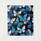 Donker naadloos patroon met blauwe vlinders Morpho Wandkleed (Voorkant)