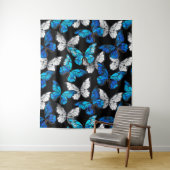 Donker naadloos patroon met blauwe vlinders Morpho Wandkleed (In situ)