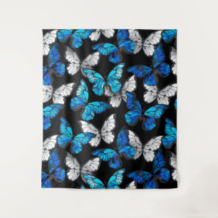 Donker naadloos patroon met blauwe vlinders Morpho Wandkleed