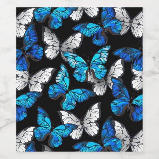 Donker naadloos patroon met blauwe vlinders Morpho Wijn Etiket (Enkel label)