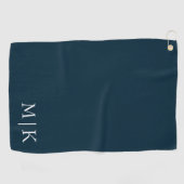 Donker Navy Blauw en Wit | Modern Monogram Golfhanddoek (Horizontaal)