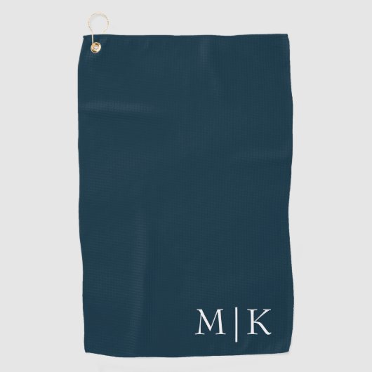 Donker Navy Blauw en Wit | Modern Monogram Golfhanddoek (Voorkant)