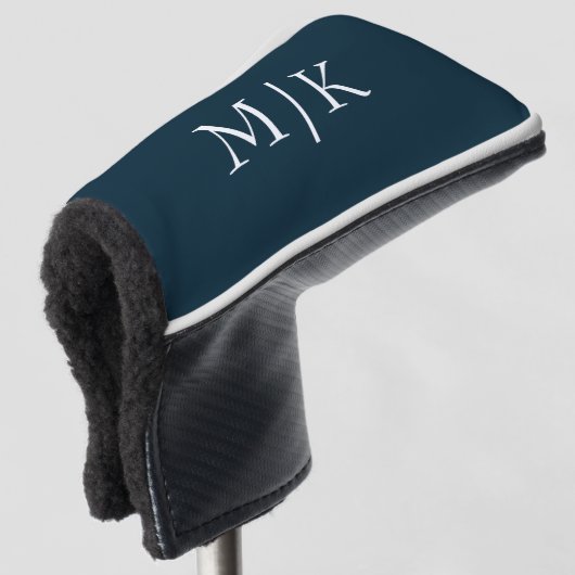 Donker Navy Blauw en Wit | Modern Monogram Golfheadcover (3/4 voorkant)