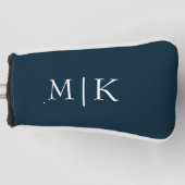 Donker Navy Blauw en Wit | Modern Monogram Golfheadcover (Voorkant)