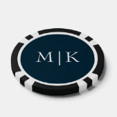 Donker Navy Blauw en Wit | Modern Monogram Poker Chips (Enkel)