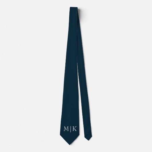Donker Navy Blauw en Wit | Modern Monogram Stropdas (Voorkant)