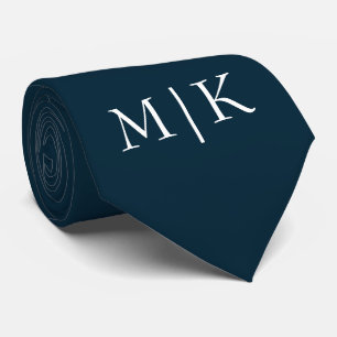 Donker Navy Blauw en Wit Modern Monogram Stropdas