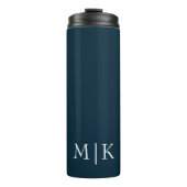 Donker Navy Blauw en Wit | Modern Monogram Thermosbeker (Voorkant)