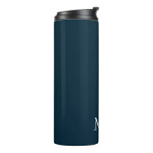 Donker Navy Blauw en Wit | Modern Monogram Thermosbeker (Gedraaid links)