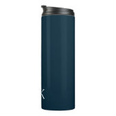 Donker Navy Blauw en Wit | Modern Monogram Thermosbeker (Geroteerd rechts)