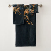 Donker Navy Blauw & Goud Rustiek Bloemen Glam Boho Bad Handdoek (Insitu)