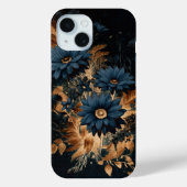 Donker Navy Blauw & Goud Rustiek Bloemen Glam Boho Case-Mate iPhone Case (Achterkant)