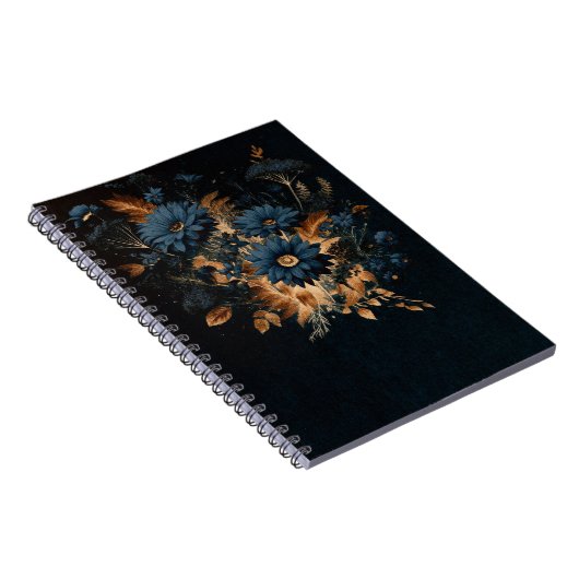 Donker Navy Blauw & Goud Rustiek Bloemen Glam Boho Notitieboek (Rechterzijde)