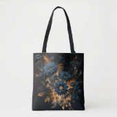 Donker Navy Blauw & Goud Rustiek Bloemen Glam Boho Tote Bag (Voorkant)