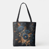 Donker Navy Blauw & Goud Rustiek Bloemen Glam Boho Tote Bag (Achterkant)