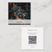 Donker Navy Blauw & Goud Rustiek Bloemen Glam Boho Vierkante Visitekaartje (Voorkant / Achterkant)