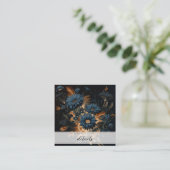 Donker Navy Blauw & Goud Rustiek Bloemen Glam Boho Vierkante Visitekaartje (Staand voorkant)