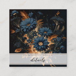 Donker Navy Blauw & Goud Rustiek Bloemen Glam Boho Vierkante Visitekaartje