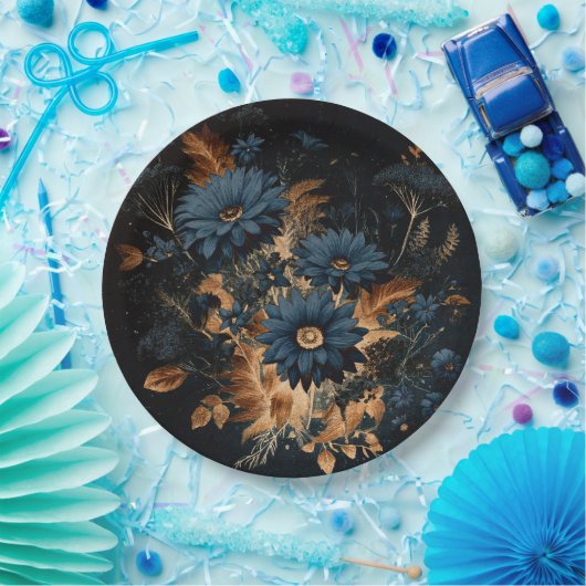 Donker Navy Blauw & Goud Rustiek Glam Boho Bruilof Papieren Bordje (Feest)