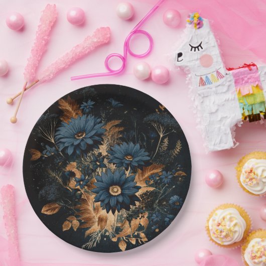 Donker Navy Blauw & Goud Rustiek Glam Boho Bruilof Papieren Bordje (Feest)