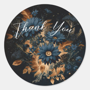 Donker Navy Blauw & Goud Rustiek Glam Boho Bruilof Ronde Sticker