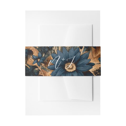 Donker Navy Blauw & Goud Rustiek Glam Boho Bruilof Uitnodigingen Wikkel (Voorkant Voorbeeld)