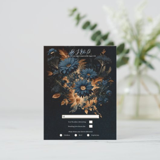 Donker Navy Blauw Goud Rustiek Glam Boho Bruiloft  Kaart (Staand voorkant)